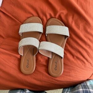 Qupid Silver Rhinestone Slide Sandals